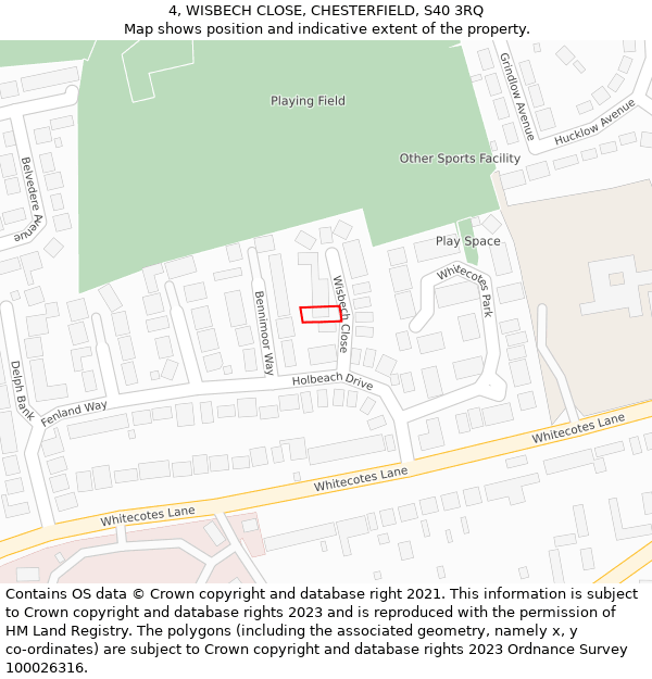 4, WISBECH CLOSE, CHESTERFIELD, S40 3RQ: Location map and indicative extent of plot