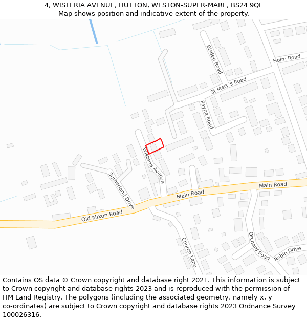 4, WISTERIA AVENUE, HUTTON, WESTON-SUPER-MARE, BS24 9QF: Location map and indicative extent of plot