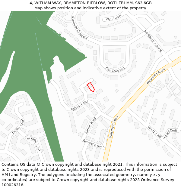 4, WITHAM WAY, BRAMPTON BIERLOW, ROTHERHAM, S63 6GB: Location map and indicative extent of plot