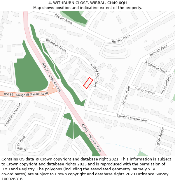 4, WITHBURN CLOSE, WIRRAL, CH49 6QH: Location map and indicative extent of plot