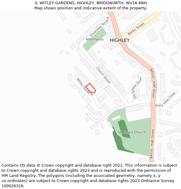 4, WITLEY GARDENS, HIGHLEY, BRIDGNORTH, WV16 6NH: Location map and indicative extent of plot