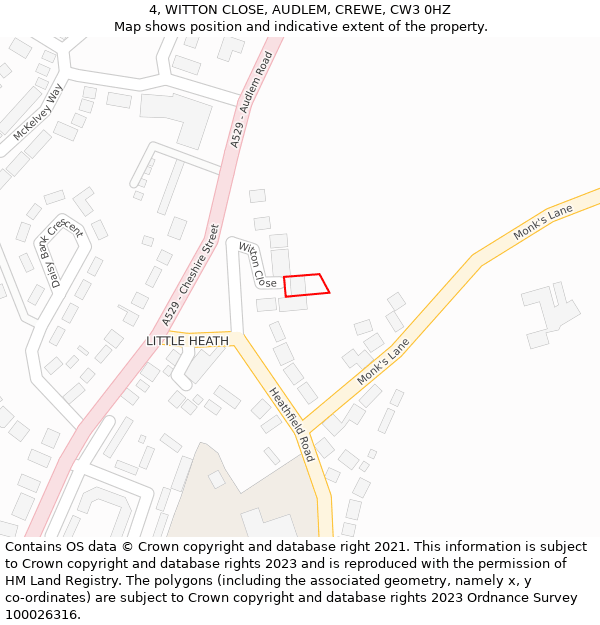 4, WITTON CLOSE, AUDLEM, CREWE, CW3 0HZ: Location map and indicative extent of plot