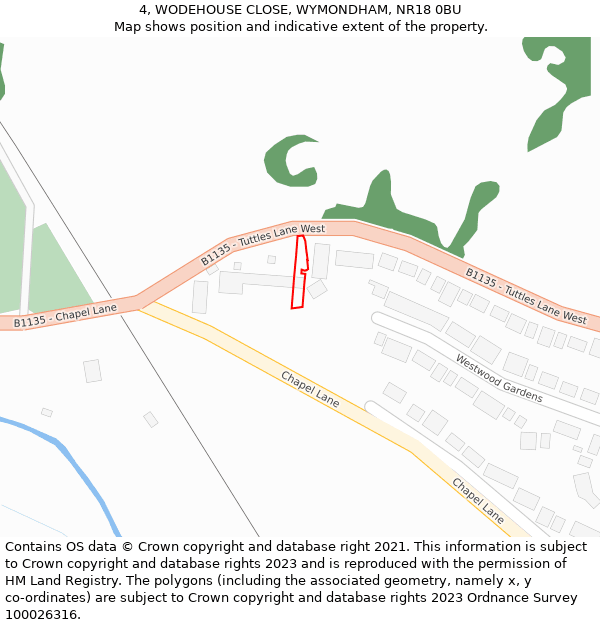4, WODEHOUSE CLOSE, WYMONDHAM, NR18 0BU: Location map and indicative extent of plot