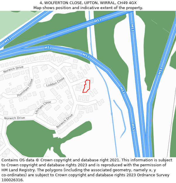 4, WOLFERTON CLOSE, UPTON, WIRRAL, CH49 4GX: Location map and indicative extent of plot