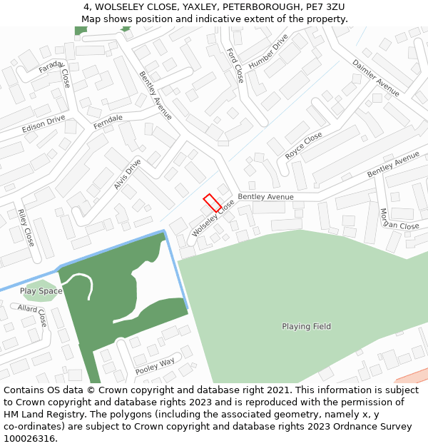 4, WOLSELEY CLOSE, YAXLEY, PETERBOROUGH, PE7 3ZU: Location map and indicative extent of plot