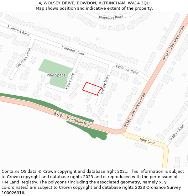 4, WOLSEY DRIVE, BOWDON, ALTRINCHAM, WA14 3QU: Location map and indicative extent of plot