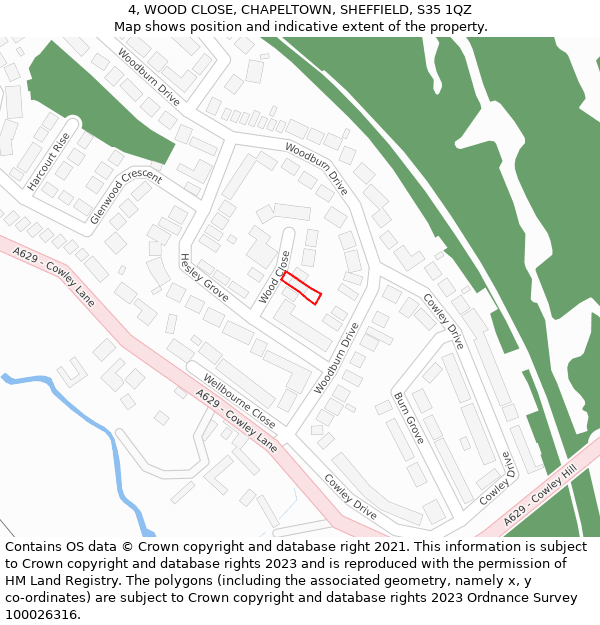 4, WOOD CLOSE, CHAPELTOWN, SHEFFIELD, S35 1QZ: Location map and indicative extent of plot