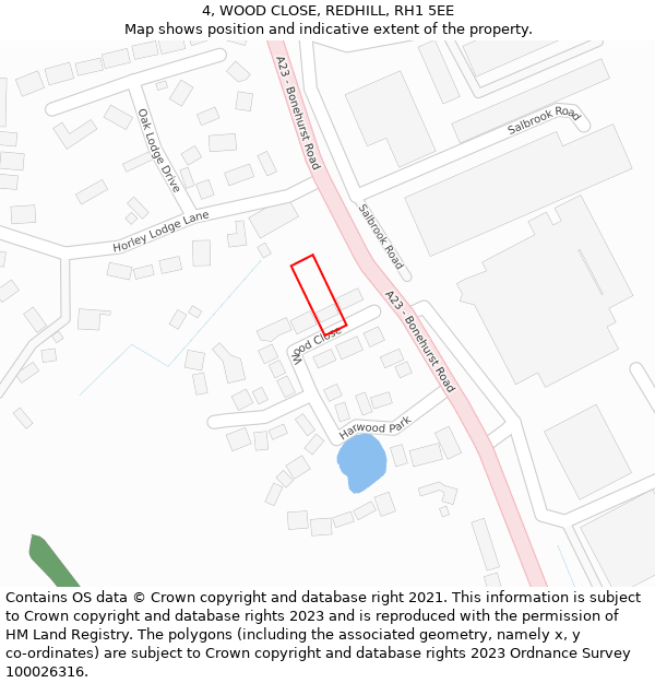 4, WOOD CLOSE, REDHILL, RH1 5EE: Location map and indicative extent of plot