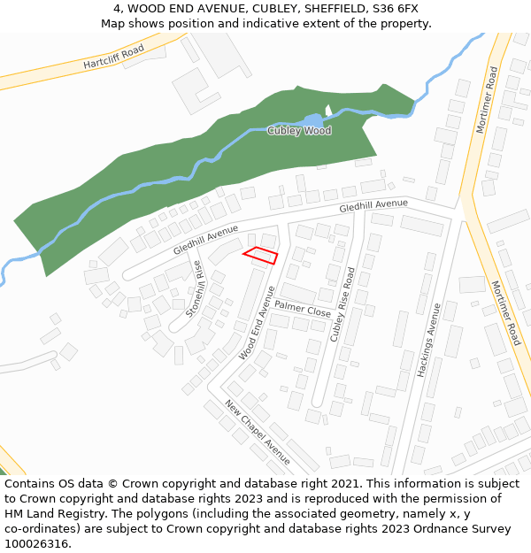 4, WOOD END AVENUE, CUBLEY, SHEFFIELD, S36 6FX: Location map and indicative extent of plot