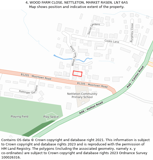 4, WOOD FARM CLOSE, NETTLETON, MARKET RASEN, LN7 6AS: Location map and indicative extent of plot