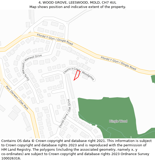 4, WOOD GROVE, LEESWOOD, MOLD, CH7 4UL: Location map and indicative extent of plot