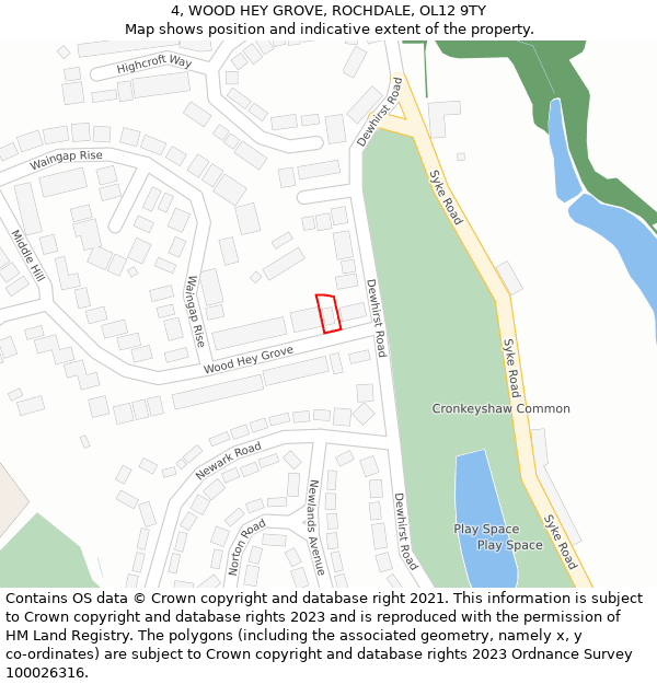 4, WOOD HEY GROVE, ROCHDALE, OL12 9TY: Location map and indicative extent of plot