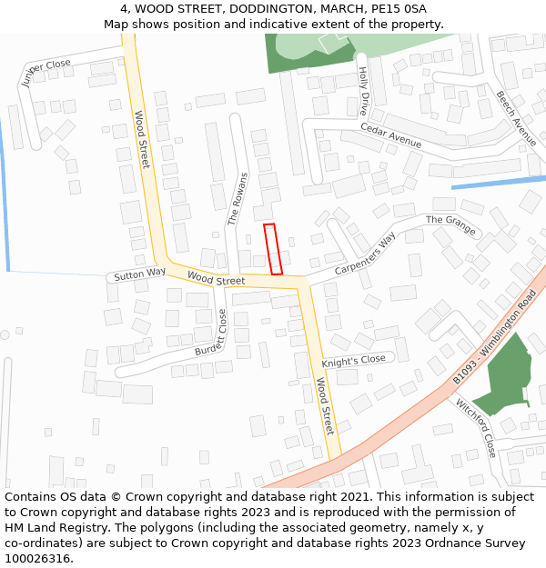 4, WOOD STREET, DODDINGTON, MARCH, PE15 0SA: Location map and indicative extent of plot
