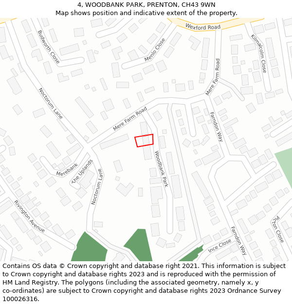 4, WOODBANK PARK, PRENTON, CH43 9WN: Location map and indicative extent of plot