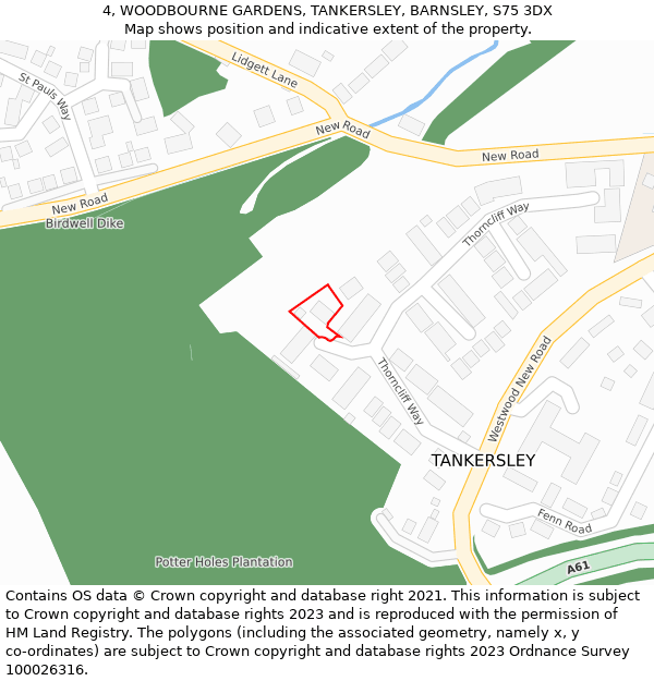4, WOODBOURNE GARDENS, TANKERSLEY, BARNSLEY, S75 3DX: Location map and indicative extent of plot