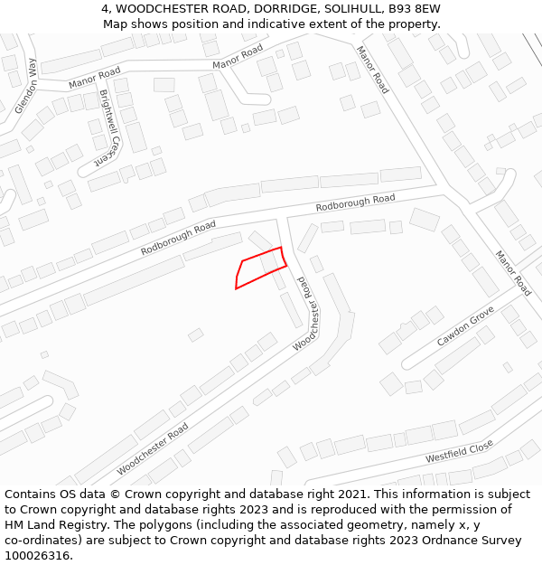 4, WOODCHESTER ROAD, DORRIDGE, SOLIHULL, B93 8EW: Location map and indicative extent of plot