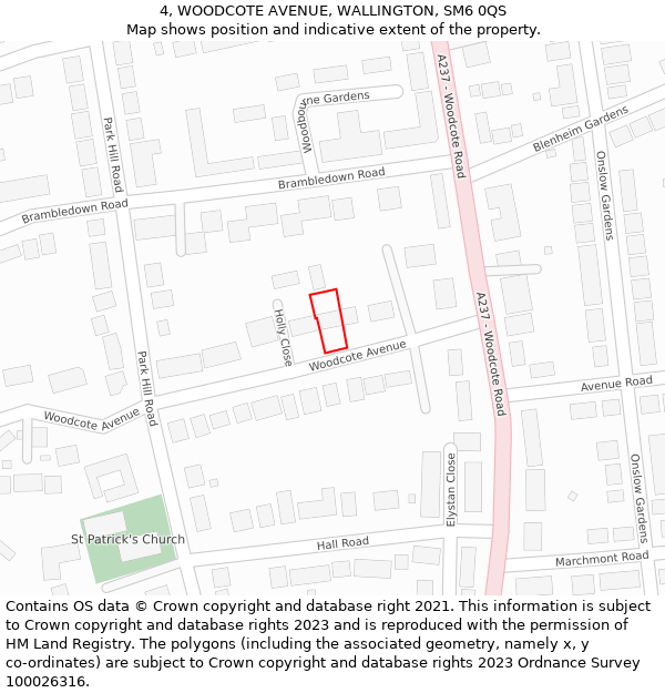 4, WOODCOTE AVENUE, WALLINGTON, SM6 0QS: Location map and indicative extent of plot