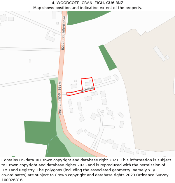 4, WOODCOTE, CRANLEIGH, GU6 8NZ: Location map and indicative extent of plot