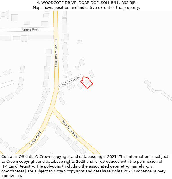 4, WOODCOTE DRIVE, DORRIDGE, SOLIHULL, B93 8JR: Location map and indicative extent of plot