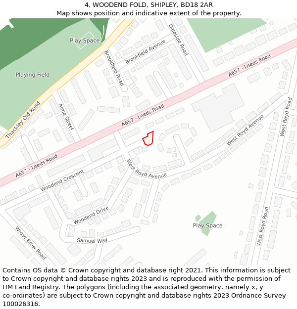 4, WOODEND FOLD, SHIPLEY, BD18 2AR: Location map and indicative extent of plot