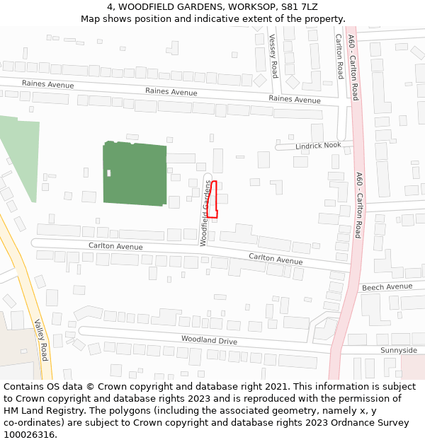 4, WOODFIELD GARDENS, WORKSOP, S81 7LZ: Location map and indicative extent of plot