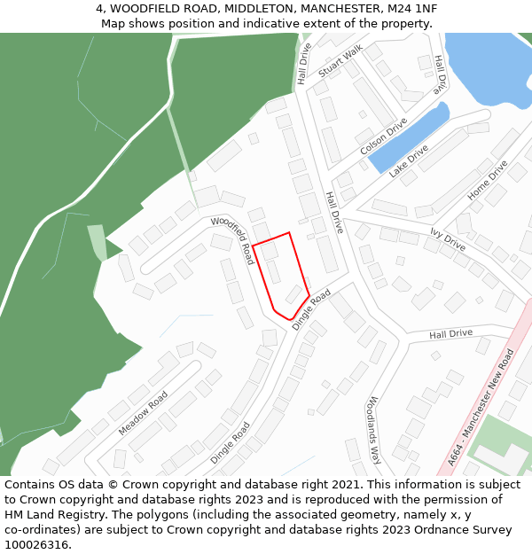 4, WOODFIELD ROAD, MIDDLETON, MANCHESTER, M24 1NF: Location map and indicative extent of plot