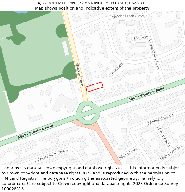 4, WOODHALL LANE, STANNINGLEY, PUDSEY, LS28 7TT: Location map and indicative extent of plot