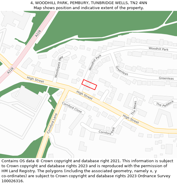 4, WOODHILL PARK, PEMBURY, TUNBRIDGE WELLS, TN2 4NN: Location map and indicative extent of plot