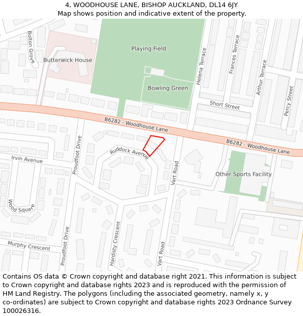 4, WOODHOUSE LANE, BISHOP AUCKLAND, DL14 6JY: Location map and indicative extent of plot