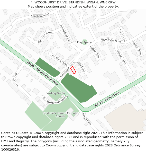 4, WOODHURST DRIVE, STANDISH, WIGAN, WN6 0RW: Location map and indicative extent of plot