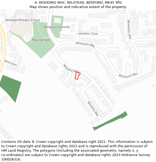 4, WOODING WAY, WILSTEAD, BEDFORD, MK45 3PG: Location map and indicative extent of plot