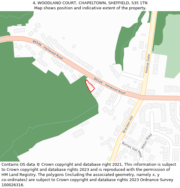 4, WOODLAND COURT, CHAPELTOWN, SHEFFIELD, S35 1TN: Location map and indicative extent of plot