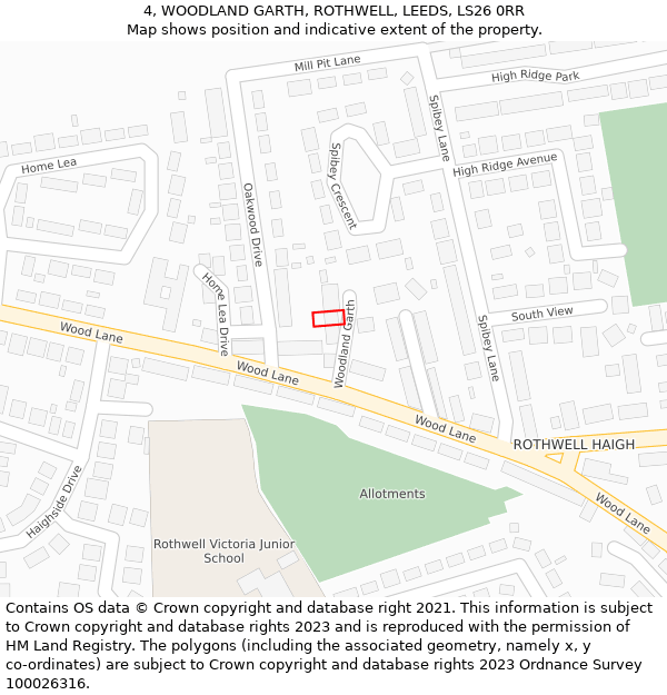 4, WOODLAND GARTH, ROTHWELL, LEEDS, LS26 0RR: Location map and indicative extent of plot
