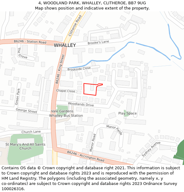 4, WOODLAND PARK, WHALLEY, CLITHEROE, BB7 9UG: Location map and indicative extent of plot
