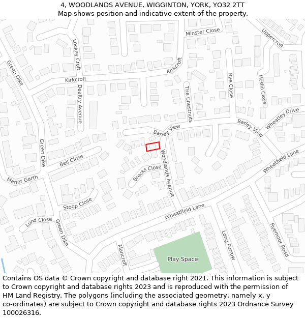 4, WOODLANDS AVENUE, WIGGINTON, YORK, YO32 2TT: Location map and indicative extent of plot