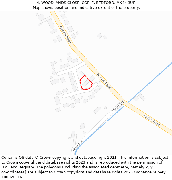 4, WOODLANDS CLOSE, COPLE, BEDFORD, MK44 3UE: Location map and indicative extent of plot