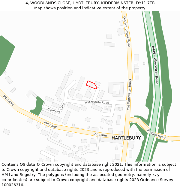 4, WOODLANDS CLOSE, HARTLEBURY, KIDDERMINSTER, DY11 7TR: Location map and indicative extent of plot