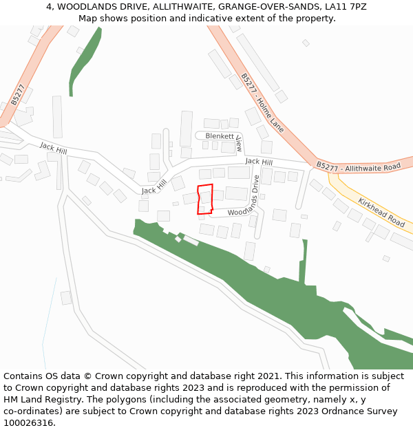 4, WOODLANDS DRIVE, ALLITHWAITE, GRANGE-OVER-SANDS, LA11 7PZ: Location map and indicative extent of plot