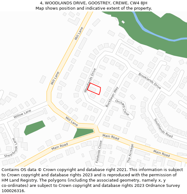 4, WOODLANDS DRIVE, GOOSTREY, CREWE, CW4 8JH: Location map and indicative extent of plot