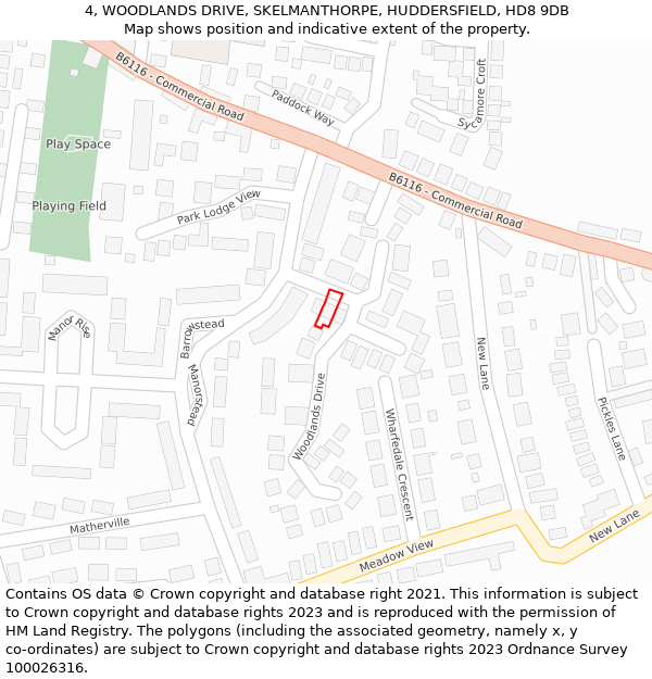 4, WOODLANDS DRIVE, SKELMANTHORPE, HUDDERSFIELD, HD8 9DB: Location map and indicative extent of plot