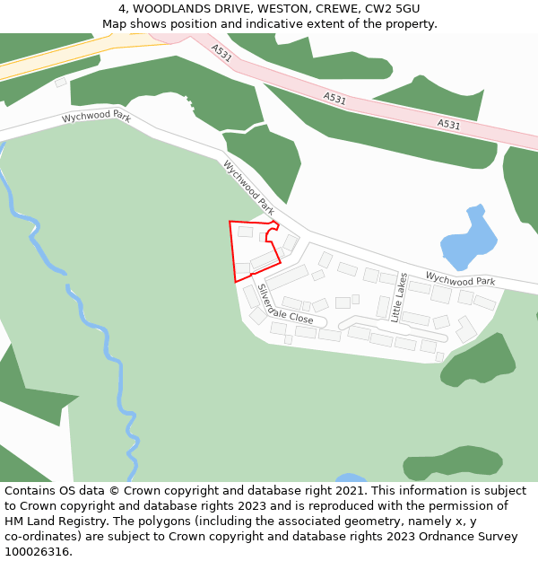 4, WOODLANDS DRIVE, WESTON, CREWE, CW2 5GU: Location map and indicative extent of plot