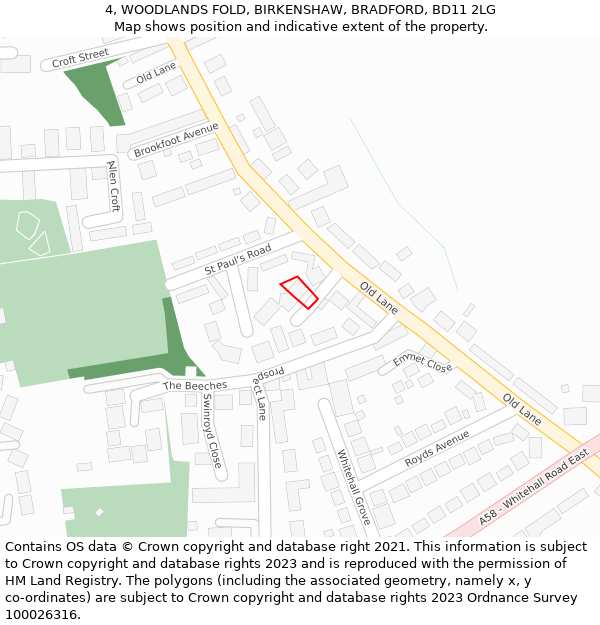 4, WOODLANDS FOLD, BIRKENSHAW, BRADFORD, BD11 2LG: Location map and indicative extent of plot