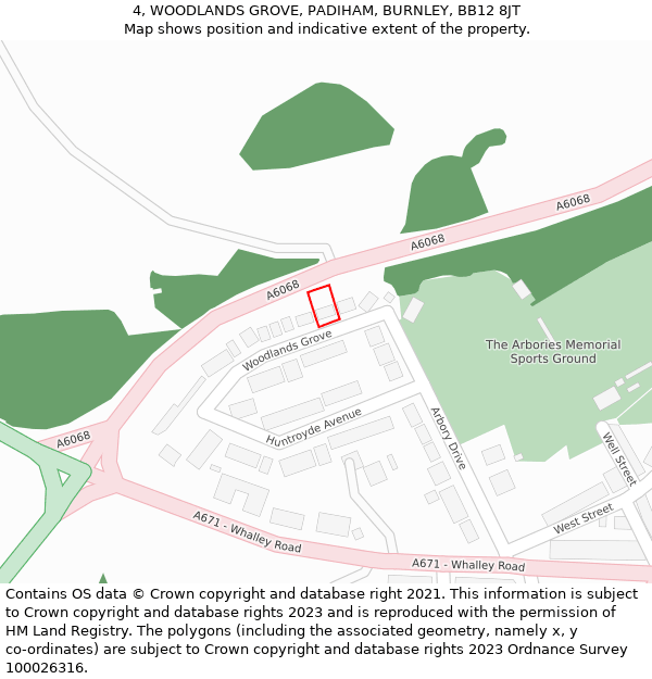4, WOODLANDS GROVE, PADIHAM, BURNLEY, BB12 8JT: Location map and indicative extent of plot