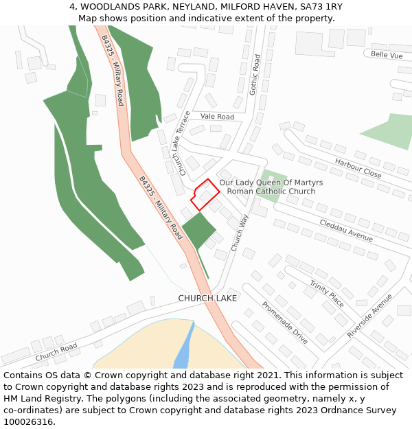 4, WOODLANDS PARK, NEYLAND, MILFORD HAVEN, SA73 1RY: Location map and indicative extent of plot