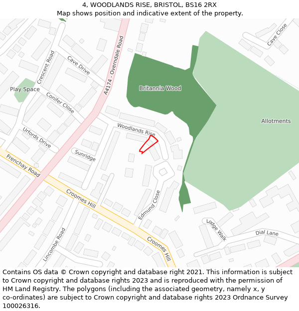4, WOODLANDS RISE, BRISTOL, BS16 2RX: Location map and indicative extent of plot