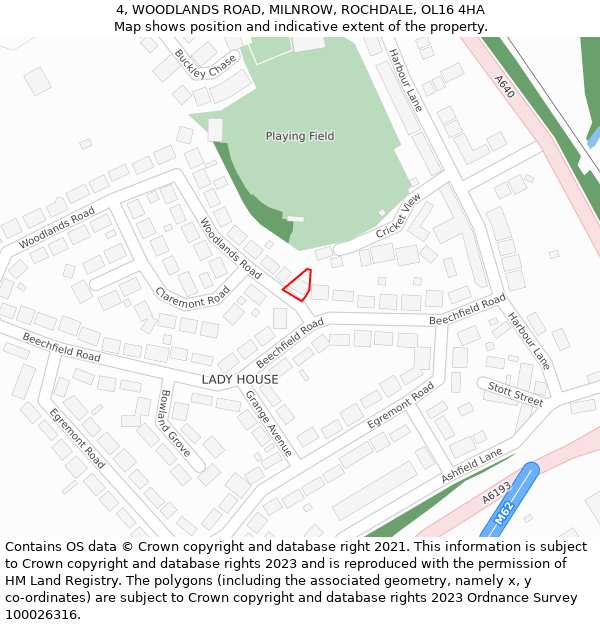 4, WOODLANDS ROAD, MILNROW, ROCHDALE, OL16 4HA: Location map and indicative extent of plot