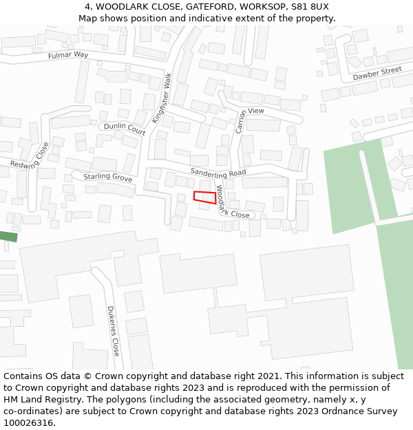 4, WOODLARK CLOSE, GATEFORD, WORKSOP, S81 8UX: Location map and indicative extent of plot