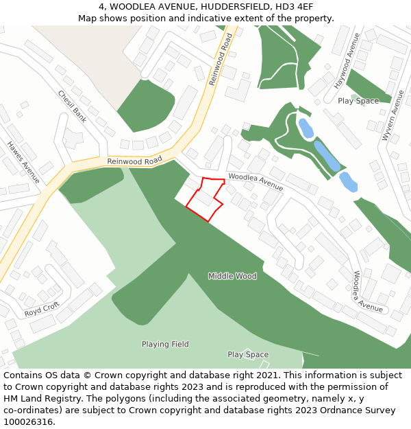 4, WOODLEA AVENUE, HUDDERSFIELD, HD3 4EF: Location map and indicative extent of plot