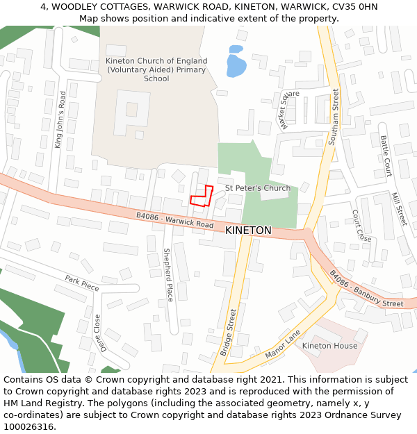 4, WOODLEY COTTAGES, WARWICK ROAD, KINETON, WARWICK, CV35 0HN: Location map and indicative extent of plot