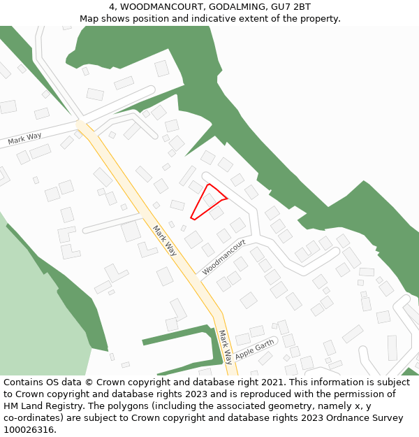 4, WOODMANCOURT, GODALMING, GU7 2BT: Location map and indicative extent of plot